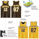 Custom Brown Gold Pinstripe-White Reversible Double Side Sublimation Basketball Set Jersey