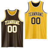 Custom Brown Gold Pinstripe-White Reversible Double Side Sublimation Basketball Set Jersey