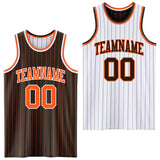 Custom Brown Orange Pinstripe-White Reversible Double Side Sublimation Basketball Set Jersey