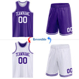 Custom Purple White Pinstripe Reversible Double Side Sublimation Basketball Set Jersey