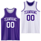 Custom Purple White Pinstripe Reversible Double Side Sublimation Basketball Set Jersey