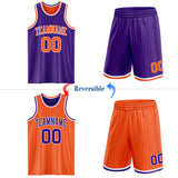 Custom Purple Orange Pinstripe-White Reversible Double Side Sublimation Basketball Set Jersey