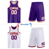 Custom Purple Orange Pinstripe-White Reversible Double Side Sublimation Basketball Set Jersey