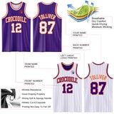Custom Purple Orange Pinstripe-White Reversible Double Side Sublimation Basketball Set Jersey