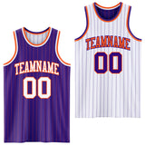 Custom Purple Orange Pinstripe-White Reversible Double Side Sublimation Basketball Set Jersey
