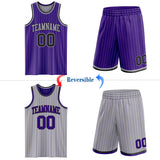 Custom Purple Gray Pinstripe-Black Reversible Double Side Sublimation Basketball Set Jersey