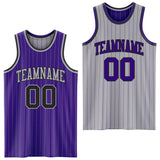 Custom Purple Gray Pinstripe-Black Reversible Double Side Sublimation Basketball Set Jersey