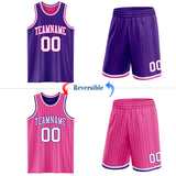 Custom Purple Pink Pinstripe-White Reversible Double Side Sublimation Basketball Set Jersey