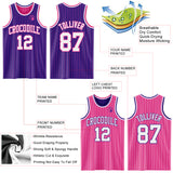 Custom Purple Pink Pinstripe-White Reversible Double Side Sublimation Basketball Set Jersey