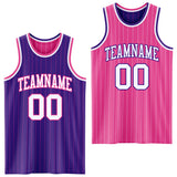 Custom Purple Pink Pinstripe-White Reversible Double Side Sublimation Basketball Set Jersey