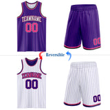 Custom Purple Pink Pinstripe Black-White Reversible Double Side Sublimation Basketball Set Jersey