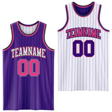 Custom Purple Pink Pinstripe Black-White Reversible Double Side Sublimation Basketball Set Jersey