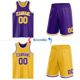 Custom Purple Gold Pinstripe-White Reversible Double Side Sublimation Basketball Set Jersey