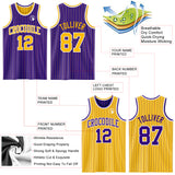 Custom Purple Gold Pinstripe-White Reversible Double Side Sublimation Basketball Set Jersey