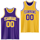Custom Purple Gold Pinstripe-White Reversible Double Side Sublimation Basketball Set Jersey