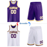 Custom Purple Gold Pinstripe-White Reversible Double Side Sublimation Basketball Set Jersey