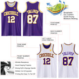 Custom Purple Gold Pinstripe-White Reversible Double Side Sublimation Basketball Set Jersey
