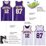 Custom Purple Old Gold Pinstripe-White Reversible Double Side Sublimation Basketball Set Jersey
