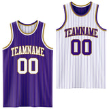 Custom Purple Old Gold Pinstripe-White Reversible Double Side Sublimation Basketball Set Jersey
