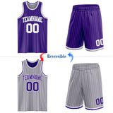 Custom Purple Gray Pinstripe-White Reversible Double Side Sublimation Basketball Set Jersey