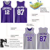 Custom Purple Gray Pinstripe-White Reversible Double Side Sublimation Basketball Set Jersey