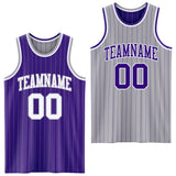 Custom Purple Gray Pinstripe-White Reversible Double Side Sublimation Basketball Set Jersey
