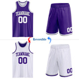Custom Purple Gray Pinstripe-White Reversible Double Side Sublimation Basketball Set Jersey