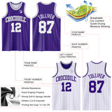 Custom Purple Gray Pinstripe-White Reversible Double Side Sublimation Basketball Set Jersey