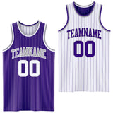 Custom Purple Gray Pinstripe-White Reversible Double Side Sublimation Basketball Set Jersey
