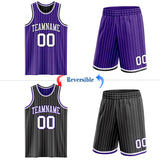 Custom Purple White Pinstripe-Black Reversible Double Side Sublimation Basketball Set Jersey
