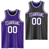 Custom Purple White Pinstripe-Black Reversible Double Side Sublimation Basketball Set Jersey