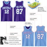 Custom Purple Light Blue Pinstripe-White Reversible Double Side Sublimation Basketball Set Jersey