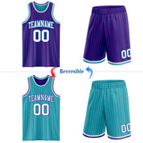 Custom Purple Teal Pinstripe-White Reversible Double Side Sublimation Basketball Set Jersey