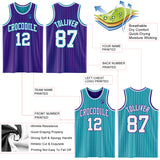Custom Purple Teal Pinstripe-White Reversible Double Side Sublimation Basketball Set Jersey