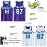 Custom Purple White Pinstripe-Teal Reversible Double Side Sublimation Basketball Set Jersey