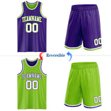 Custom Purple Neon Green Pinstripe-White Reversible Double Side Sublimation Basketball Set Jersey