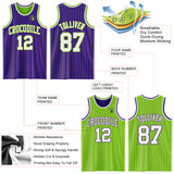 Custom Purple Neon Green Pinstripe-White Reversible Double Side Sublimation Basketball Set Jersey