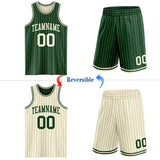 Custom Green Cream Pinstripe Reversible Double Side Sublimation Basketball Set Jersey