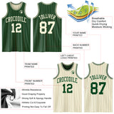 Custom Green Cream Pinstripe Reversible Double Side Sublimation Basketball Set Jersey