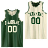 Custom Green Cream Pinstripe Reversible Double Side Sublimation Basketball Set Jersey