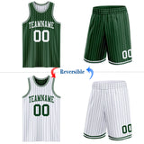 Custom Green White Pinstripe Reversible Double Side Sublimation Basketball Set Jersey