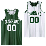 Custom Green White Pinstripe Reversible Double Side Sublimation Basketball Set Jersey