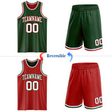 Custom Green Red Pinstripe-White Reversible Double Side Sublimation Basketball Set Jersey
