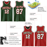 Custom Green Red Pinstripe-White Reversible Double Side Sublimation Basketball Set Jersey