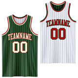 Custom Green Cream & White Green Pinstripe Reversible Double Side Sublimation Basketball Set Jersey