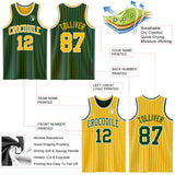 Custom Green Gold Pinstripe-White Reversible Double Side Sublimation Basketball Set Jersey