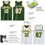 Custom Green Gold Pinstripe-White Reversible Double Side Sublimation Basketball Set Jersey