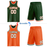 Custom Green Orange Pinstripe-White Reversible Double Side Sublimation Basketball Set Jersey