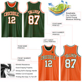 Custom Green Orange Pinstripe-White Reversible Double Side Sublimation Basketball Set Jersey