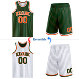 Custom Green Orange Pinstripe-White Reversible Double Side Sublimation Basketball Set Jersey